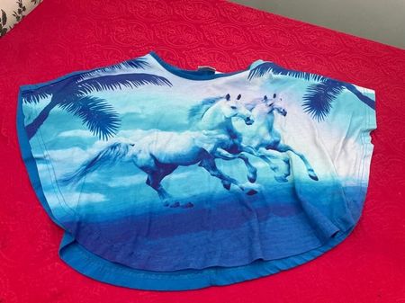 Mädchen Poncho T-Shirt mit Pferden BPC 128-134