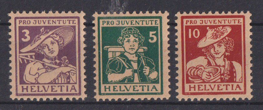Tutti i francobolli: Pro Juventute 1916 Trachtenbilder ** - Kat. 75.-- – Nuovo (secondo la descrizione) da Eschlikon TG venduto da PhilCon