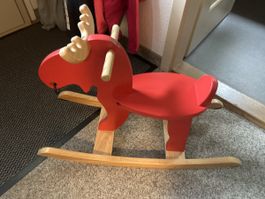 Schaukelpferd Elch rot Holz guter Zustand