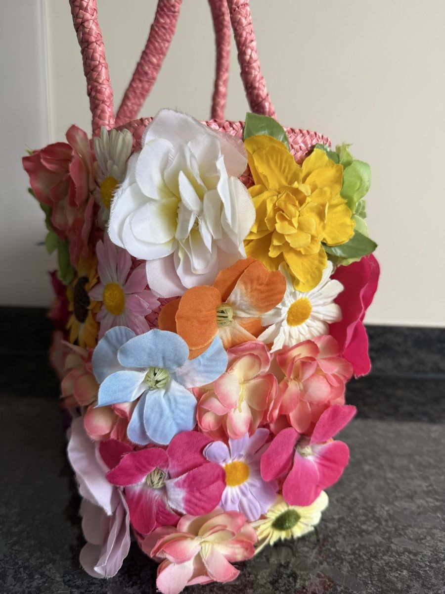 Taschen für Damen: Tasche Korbtasche Sommerblumen pink – Gebraucht aus Zug von Namago 5