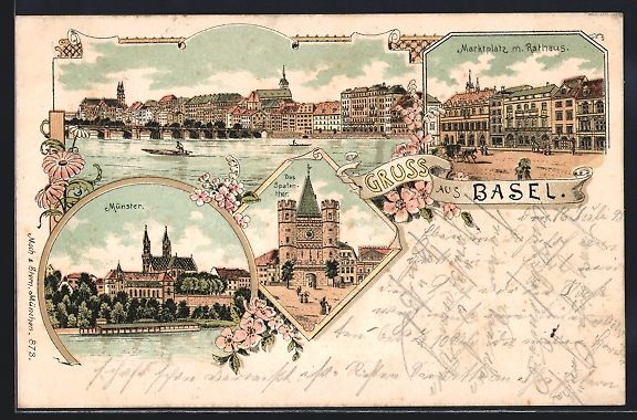 Cartoline postali: Litho Basel, Münster, Das Spatenthor, M – Usato da Berlin venduto da bartko-reher