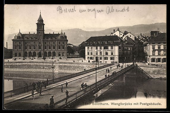Cartoline postali: AK Solothurn, Wengibrücke mit Postgebäude – Usato da Berlin venduto da bartko-reher