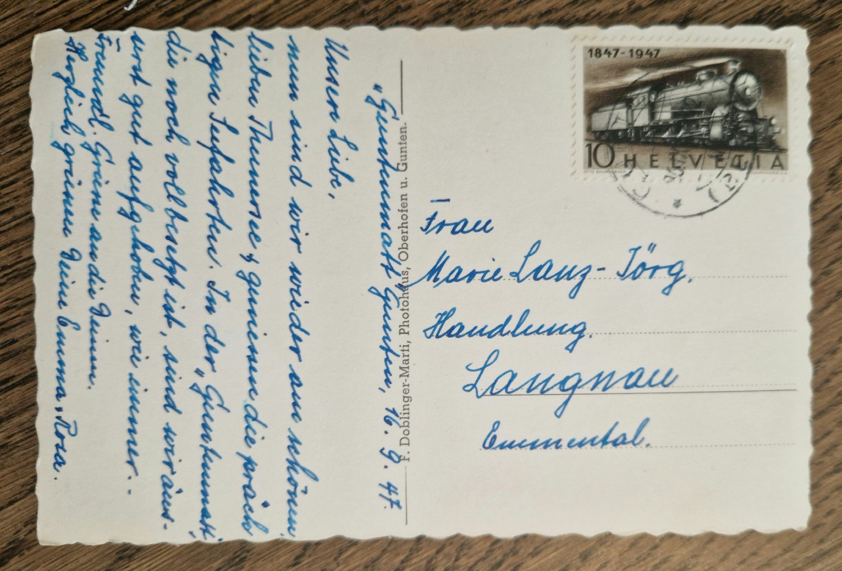 Cartoline postali: Schiffssteg Gunten 1947, Briefmake Lokomotive – Usato da Ebikon venduto da Donar50 1
