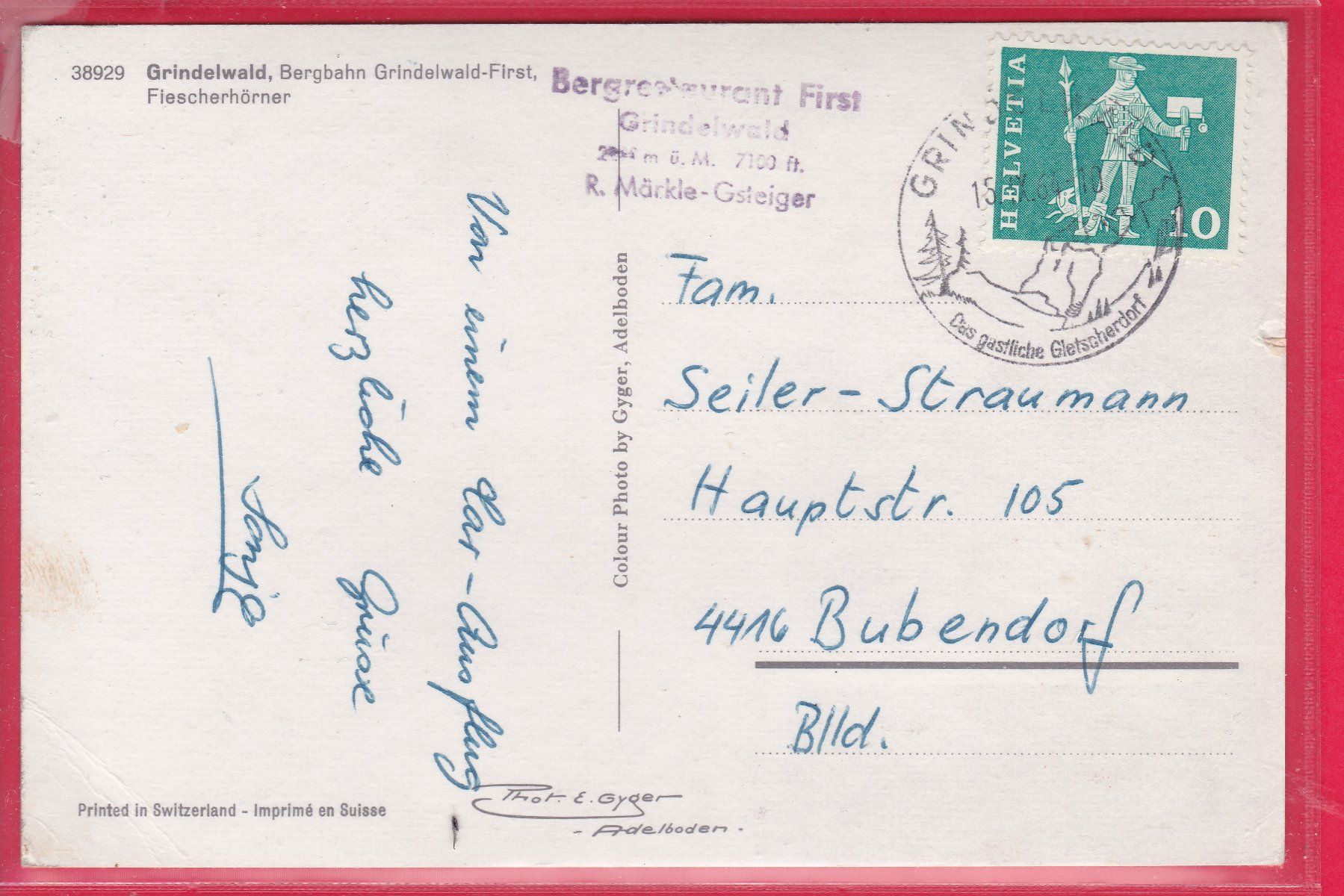 Cartoline postali: GRINDELWALD, BERGBAHN GRINDELWALD - FIRST, 15.9.1964 – Usato da Oberrieden venduto da Gebirgsstelze 1