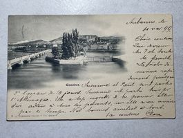 Alte Ansichtskarte Genf mit Insel Rousseau