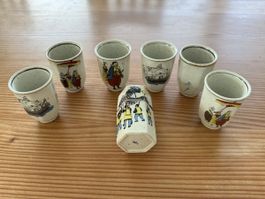 6 Sake Becher mit Bemalung, mit Dose