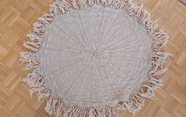 Tischtuch rund Baumwolle beige handgehäkelt
