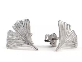 Ohrstecker Ginkgoblatt, 375 Weißgold 12 mm