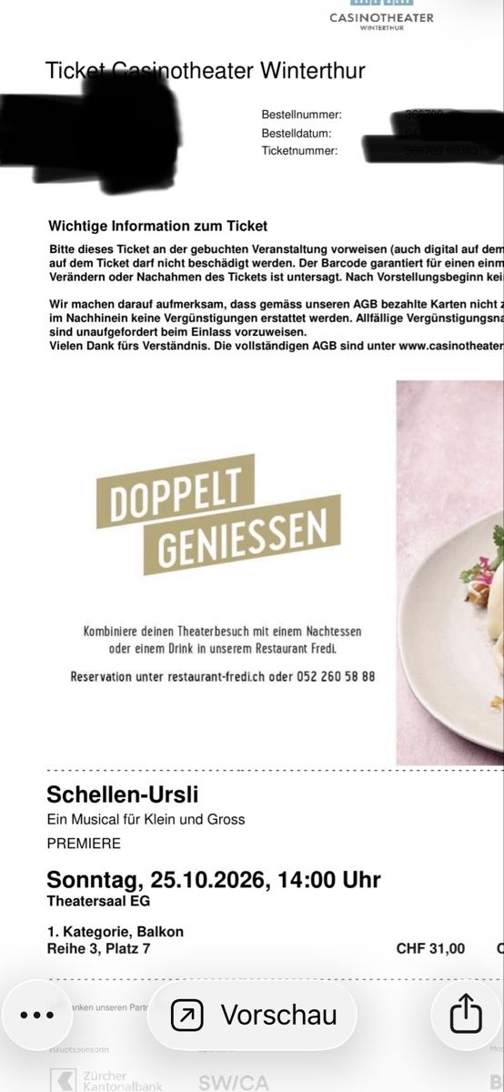 Biglietti: 2 Tickets Schellen-Ursli – Nuovo e nell'imballaggio originale da Winkel venduto da Tinschi 1