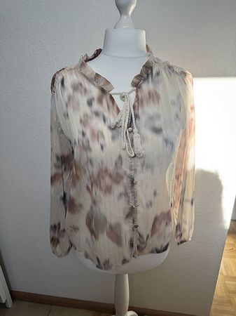 Damen Bluse mit Blumenmuster beige gestreift guter Zustand