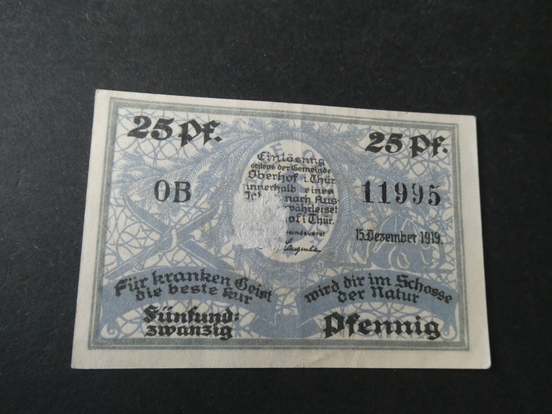 Banknoten: Dt. Reich, Oberhof -  Notgeldschein – Gebraucht aus Hinterforst von Rohusri 1