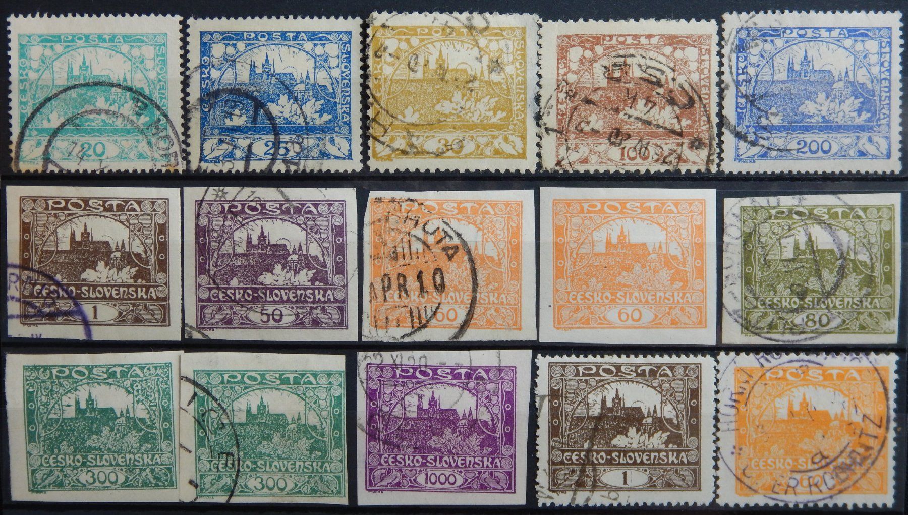 Tutti i francobolli: Tschechoslowakei CSSR Kat. 4-23 */gest. 1918 – Usato da Zürich venduto da Muehlekauf