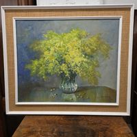 Peinture à l'huile vintage - nature morte florale encadrée