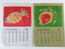 12 Kalenderbilder mit Batik aus Indien (1990) im Format A5