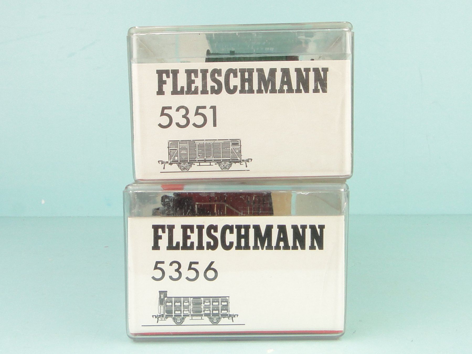 Fleischmann Modellini di ferrovie: Fleischmann H0 5351 5356 2 X Güterwagen, NEU – Usato da Bülach venduto da cann11 1