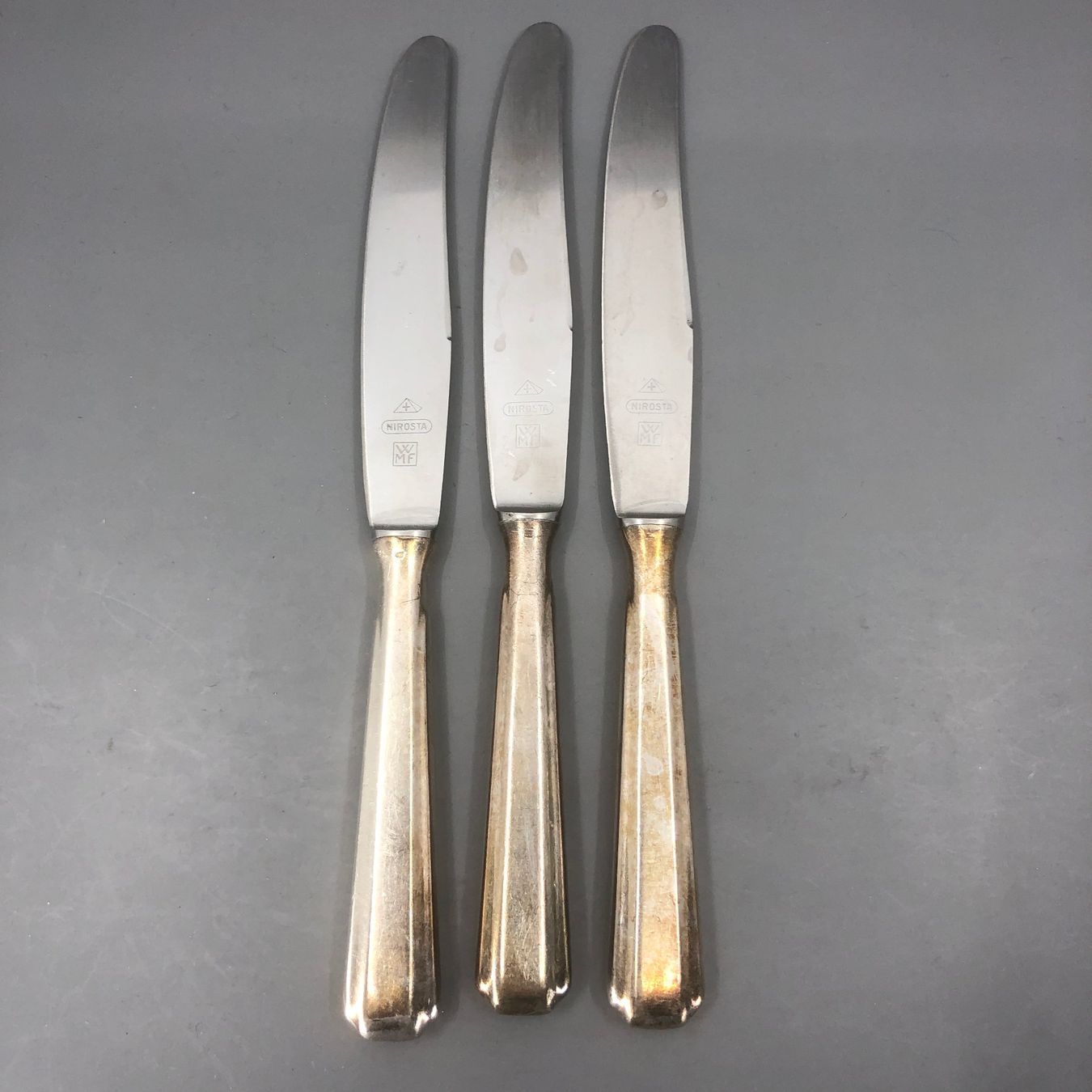 WMF Posate: 3 Dessertmesser versilbert WMF Modell 1900 Art Deco – Usato da Basel venduto da Tiabeanie 1