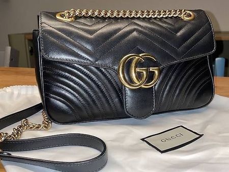Original Gucci GG Marmont Small Bag Schwarz Leder Crossbody