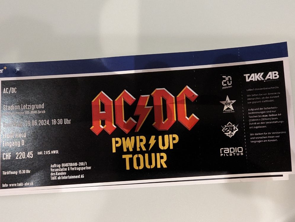AC/DC Ticket Zürich Front Field (Neu (gemäss Beschreibung)) in ...
