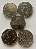 5 splendides monnaies de 5.- Fr Commémoratives en Cu-Ni