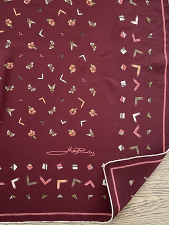 Vintage Max Rudy Seidentuch Foulard - Bordeaux Rot mit Print