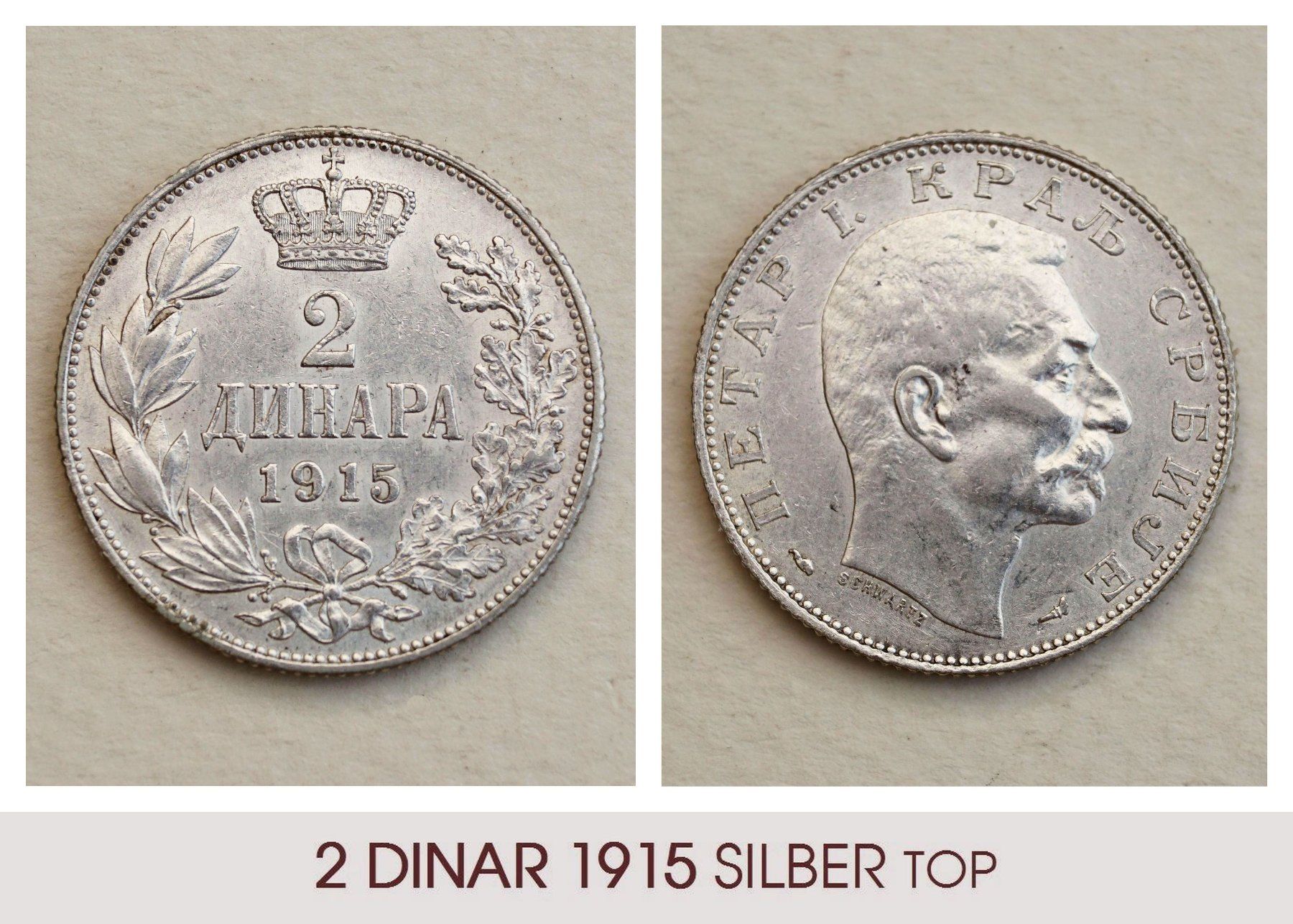 Alle Münzen: 2 Dinar 1915 Silber UNZ Lot 3 – Gebraucht aus Flamatt von samowarow
