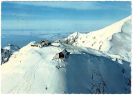 Leysin - Berneuse mit Restaurant, Gondelbahn (Luftaufnahme?)