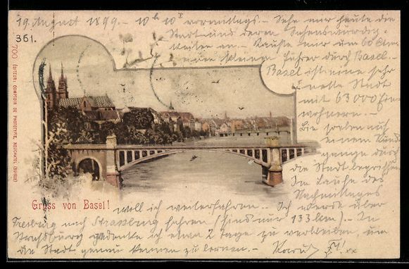 Cartoline postali: AK Basel, Teilansicht mit Kirche, 1899 – Usato da Berlin venduto da bartko-reher