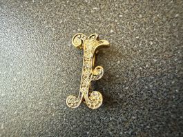 Vintage-Brosche mit Initiale I goldfarben mit Strass.