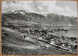 Ansichtskarte gelaufen - Vevey mit Waadtländeralpen