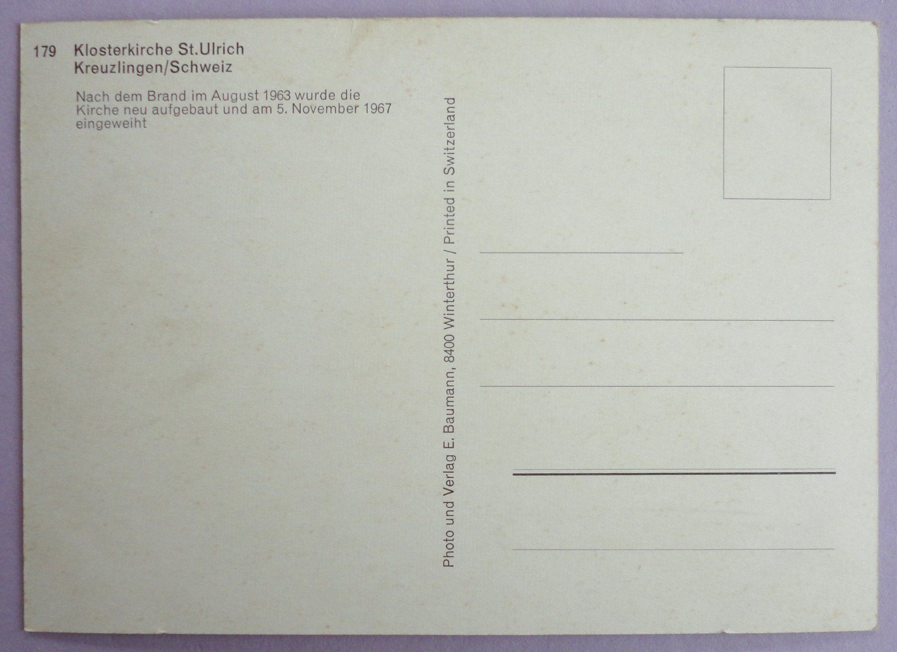 Cartoline postali: Klosterkirche St. Ulrich, Kreuzlingen – Usato da Fétigny venduto da Billy2miny 1