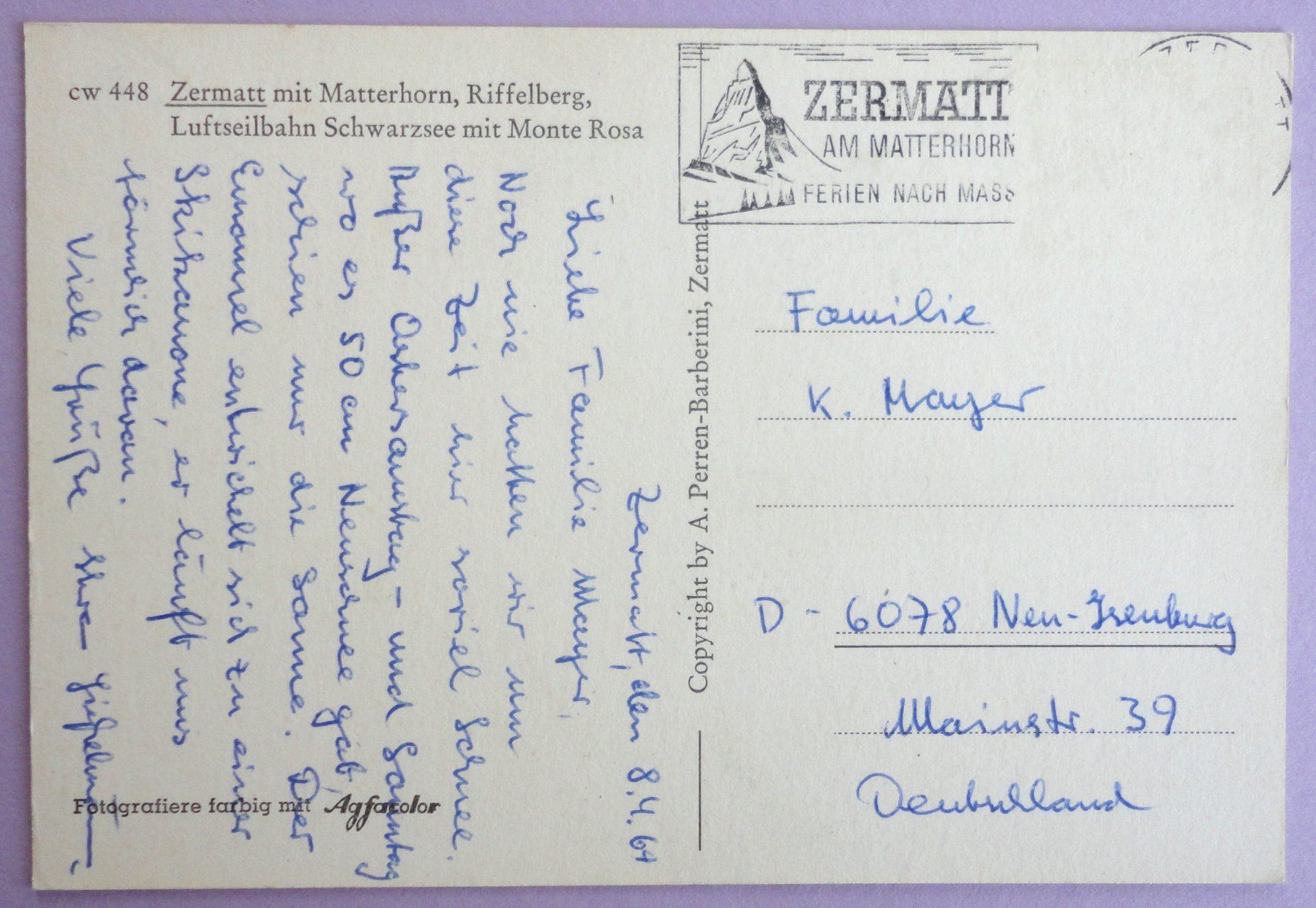 Cartoline postali: Zermatt – Difettoso da Fétigny venduto da Billy2miny 1