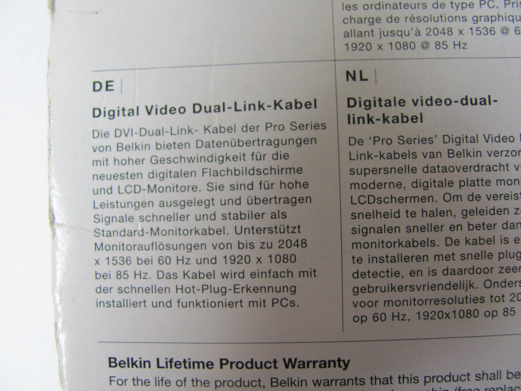 Belkin Cavi: Belkin DVI Dual Link Kabel 3M – Nuovo e nell'imballaggio originale da Uerkheim venduto da Justi.y 4