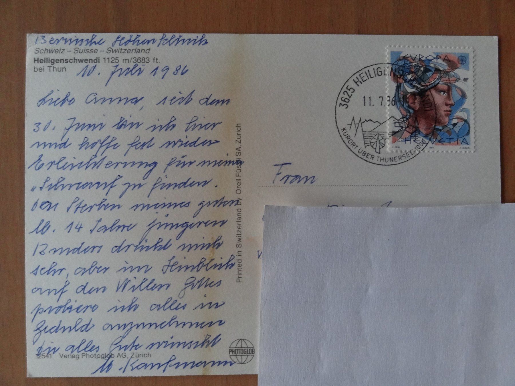 Cartoline postali: Heiligenschwendi bei Thun - 1986 – Usato da St Léonard venduto da Riglin 1