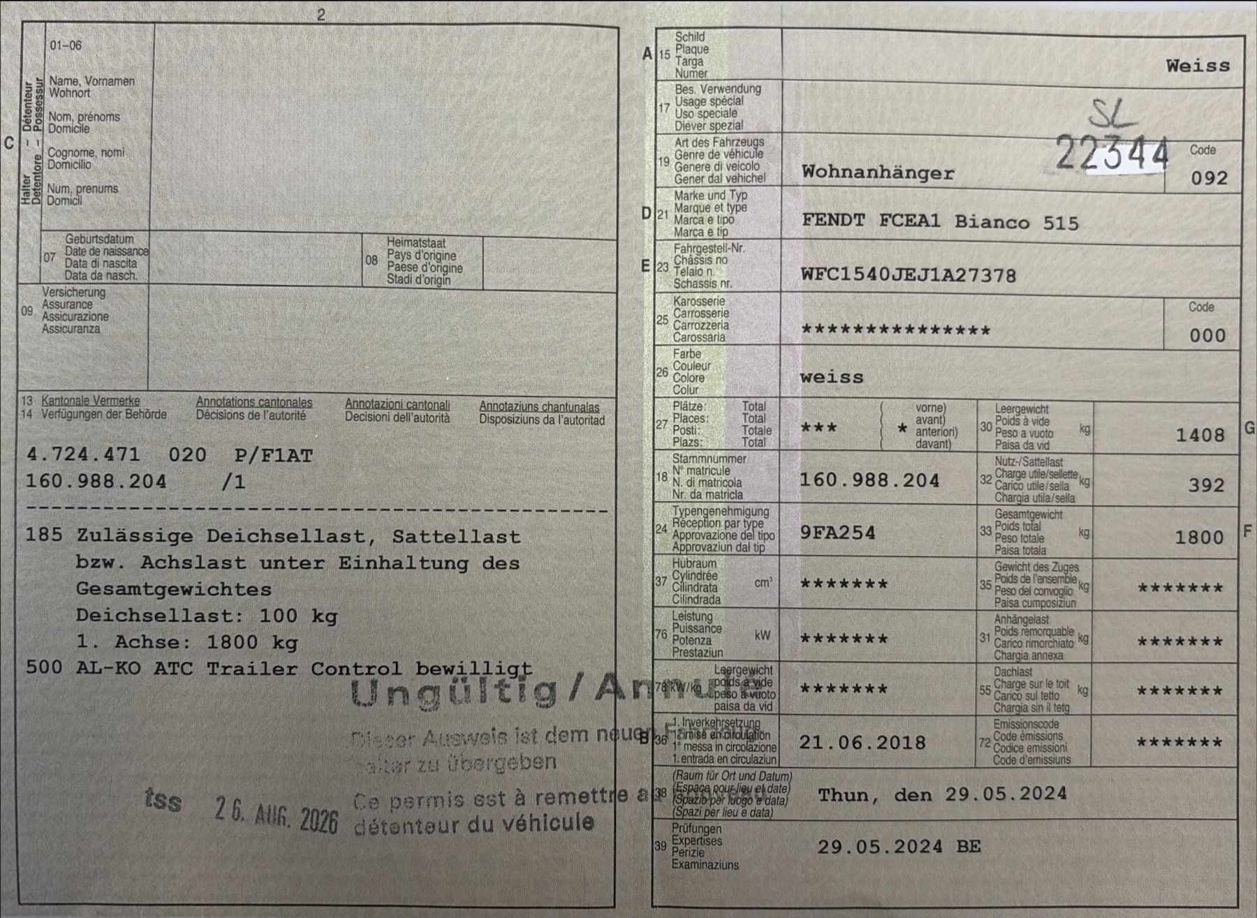 Fendt Veicoli da campeggio: Wohnwagen Fendt FCEA1 Bianco 515 – Usato da Winterthur venduto da MCW 9