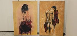 2 echte Gemälde von Mann & Frau auf Leinwand