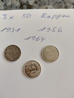 3x 50 Rappen silber 1931, 56, 64