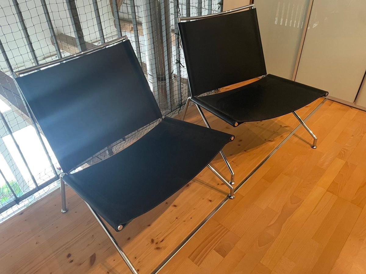 Pfister Poltrone: 2 Designsessel aus Leder mit Chromgestell – Usato da Rütschelen venduto da Adesso 2