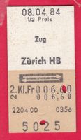 KARTON BILLETT, ZUG - ZÜRICH HB, 2.KLASSE, RETOUR, HALBTAX