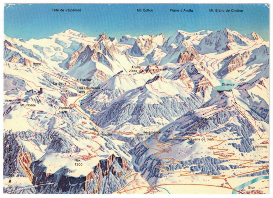 Cartoline postali: Val d'Hérens - Pistenplan – Usato da Binningen venduto da Mountainrider