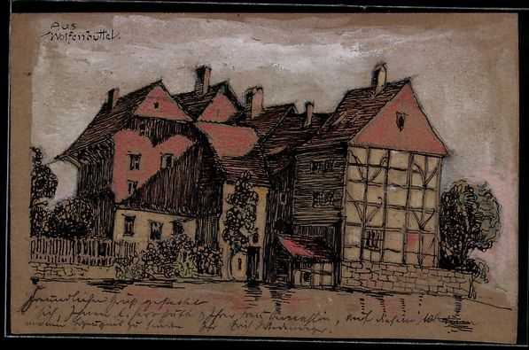 Ansichtskarten: Handgemalt: Wolfenbüttel, Fachwerkhäus – Gebraucht aus Berlin von bartko-reher