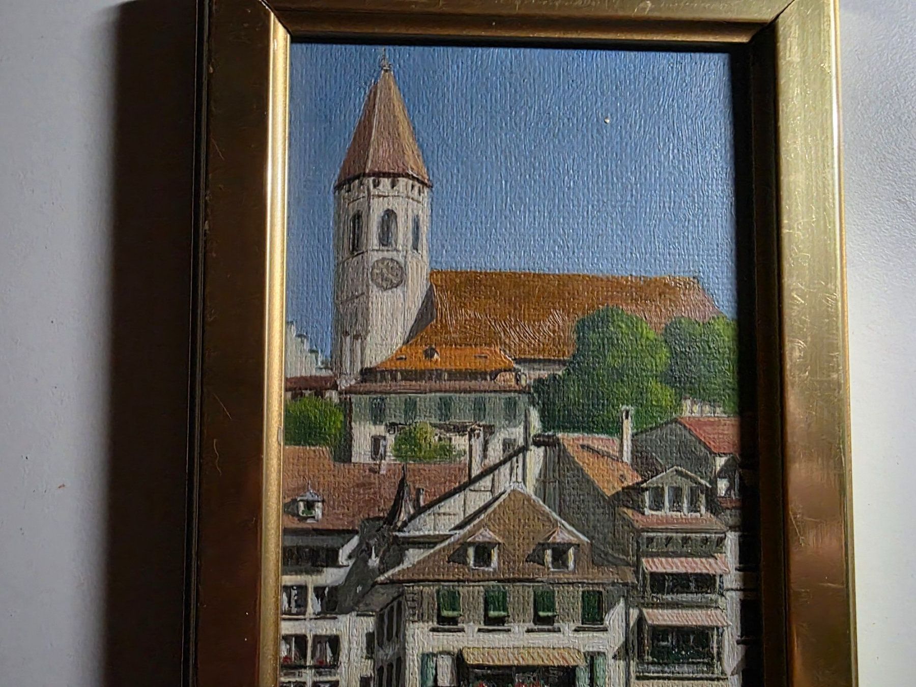 Dipinti: Bild Gemälde von R.K - Sinnebrücke und Stadtkirche Thun – Usato da Walterswil BE venduto da Lonitti 3