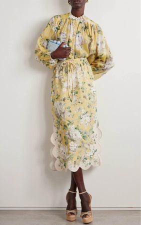 Floral Cotton Blend Blouse & Skirt