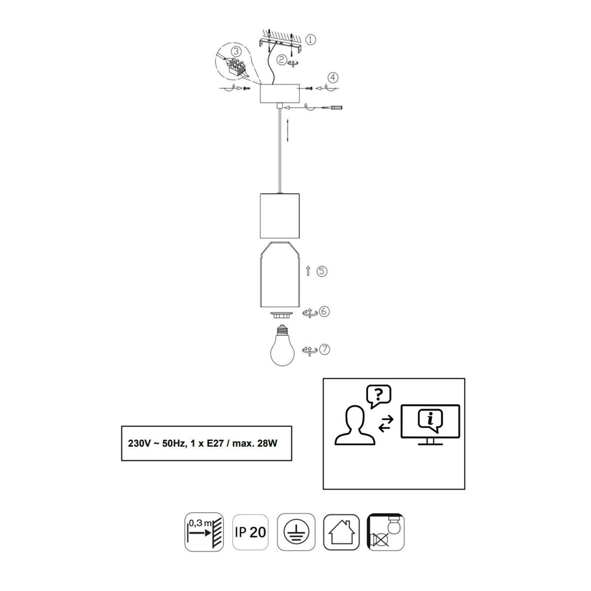 Kronleuchter & Deckenlampen: Pendelleuchte, Rund, Glasschirm, IP20 – Neu (gemäss Beschreibung) aus Kreuzlingen von Smart-Light 3