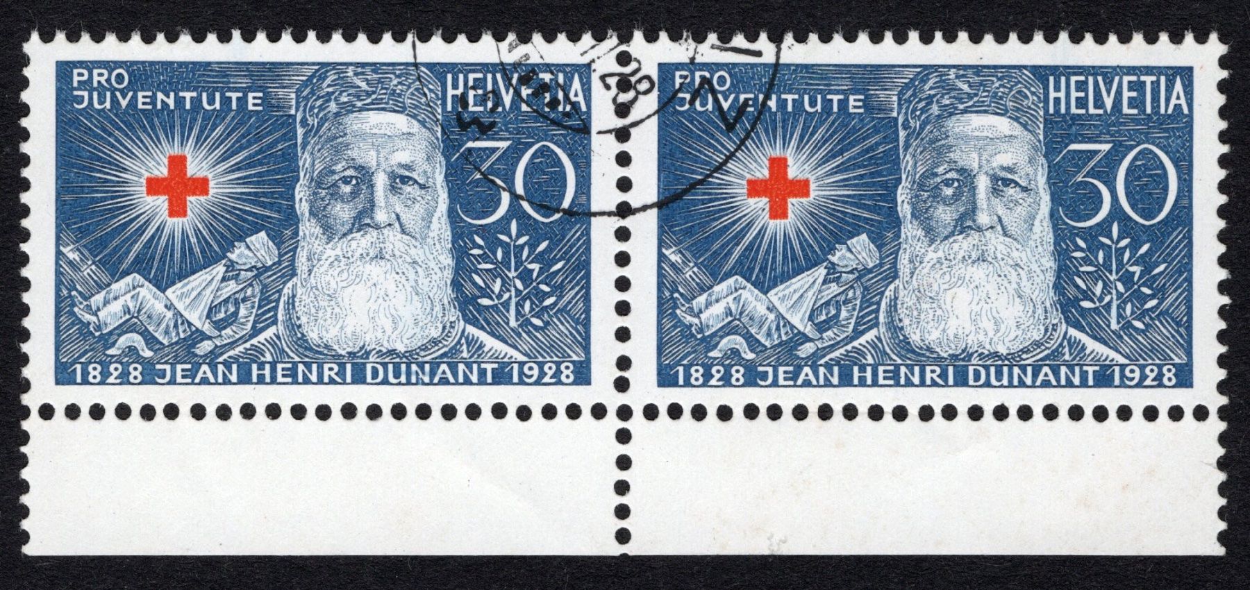 Tutti i francobolli: 35c PJ 1928 Henri Dunant /timb. – Usato da BREGANZONA venduto da adelio8