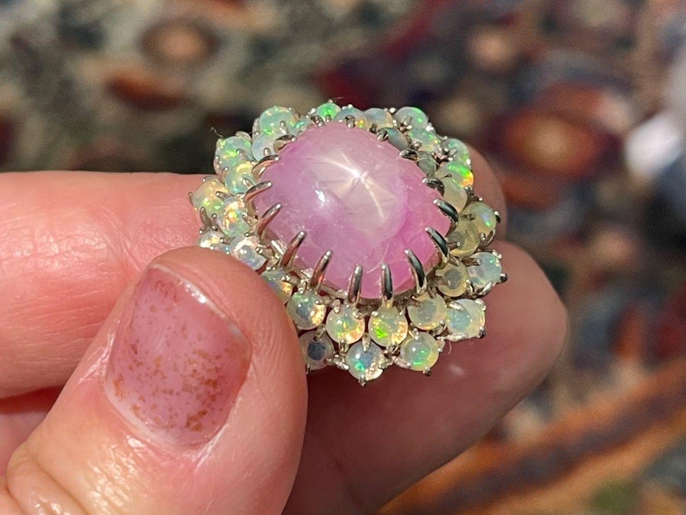 Llan Valls Joies Anelli: Star Ruby & Play of Colors Opals SS925 Ring – Nuovo (secondo la descrizione) da Birsfelden venduto da Brut-Reserve 9