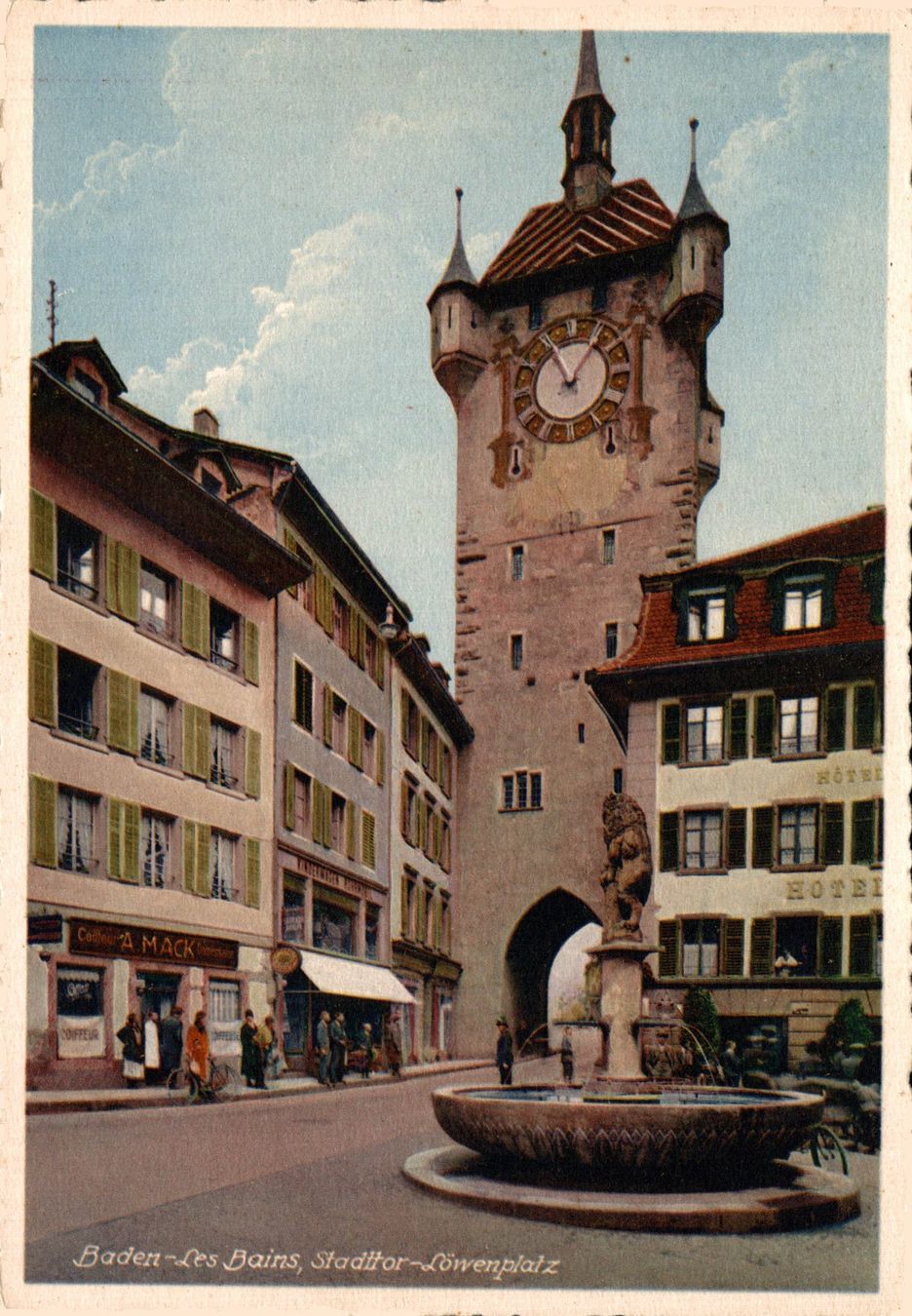 Cartoline postali: Baden-Les Bains. Stadttor - Löwenplatz – Usato da Bronschhofen venduto da Astore