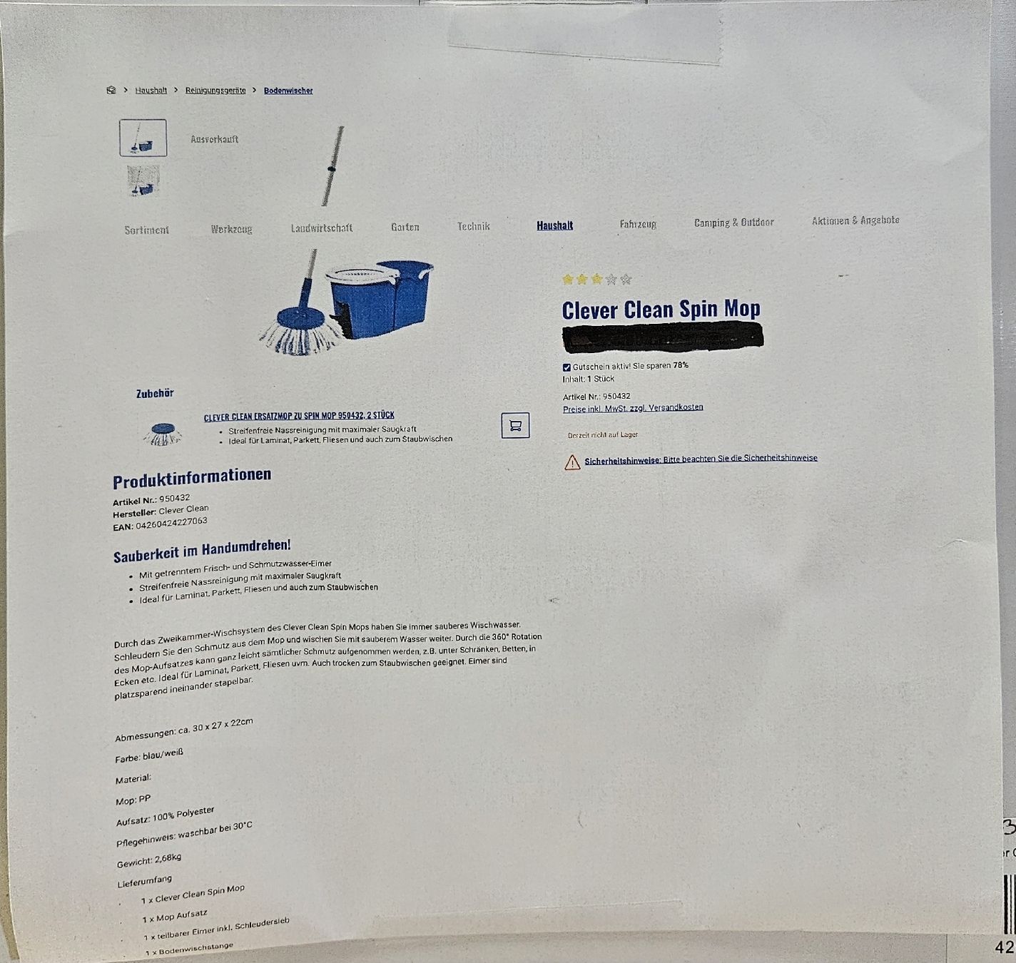 Altro per la casa: Clever Clean Spin Mop, neu und originalverpackt! – Nuovo (secondo la descrizione) da Oberburg venduto da znas 3