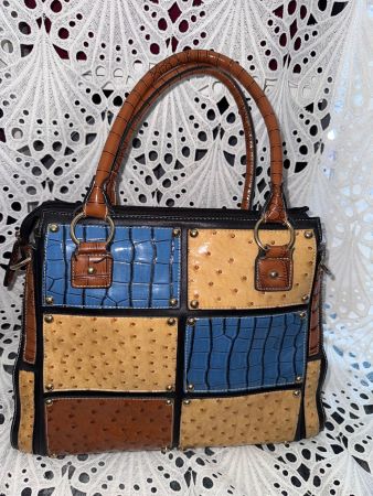 Vintage Grosse Damenhandtasche Patchwork mehrfarbig 38cm