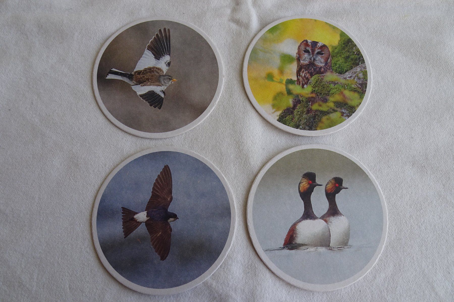 Untersetzer: 4 Glasuntersetzer Vögel Durchmesser ca. 10.5 cm – Gebraucht aus Strengelbach von schmetterling20