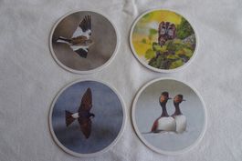 4 Glasuntersetzer Vögel Durchmesser ca. 10.5 cm